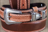 3D Natural Mens Fashion Ranger Tan Leather Belt Silver Buckle