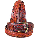32 Inch 3D Brown Floral Mens Fashion Leather Belt Removable Buckle