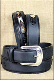 36 Inch 3D Black Mens Western Fashion Leather Belt Removable Buckle
