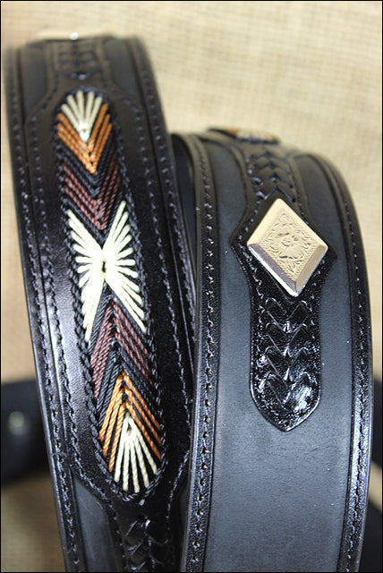 3D Belt Mens Western Leather Diamond Conchos Lacing 6820 Black