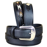 34 Inch 3D Black Mens Western Fashion Leather Belt Removable Buckle