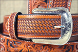 44 Inch 3D Natural Mens Fashion Leather Floral Belt Removable Buckle