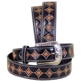 46 in 3D Belt in Western Mens Hand Tooled Leather Cowboy Fashion Belt Black