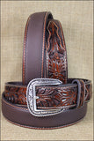 Western Belt Ariat Silver Buckle Leather Mens Tooled Floral 32-46