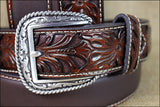 Western Belt Ariat Silver Buckle Leather Mens Tooled Floral 32-46