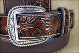 Western Belt Ariat Belt Silver Buckle Leather Mens Tooled Floral 32-46