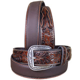 W. Belt Ariat Silver Buckle Leather Mens Tooled Floral 32-46 by Hilason – Cowboy and equestrian accessories