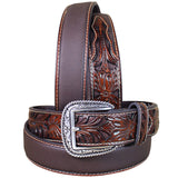 Western Belt Ariat Silver Buckle Leather Mens Tooled Floral 32-46