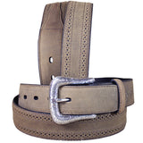 36 In M&F W. Leather Belt Men Ariat Distressed Edge Silver Buckle – by Hilason – Cowboy and equestrian accessories