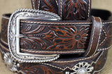Ariat Men's 1.5" Full-Grain Leather Western Belt Cross Rowel Conchos Brown