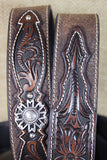 Ariat Men's 1.5" Full-Grain Leather Western Belt Cross Rowel Conchos Brown