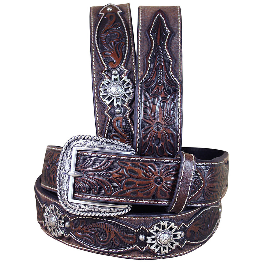 Ariat Men's 1.5" Full-Grain Leather W. Belt Cross Rowel Conchos Brown by Hilason – Cowboy and equestrian accessories