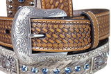 Western Stamp Leather Belt Men Nocona Conchos Natural Basket 32-46 Inches