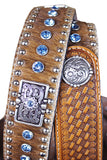 Western Stamp Leather Belt Men Nocona Conchos Natural Basket 32-46 Inches