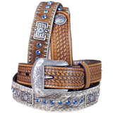 42 In Western Stamp Leather Belt Men Nocona Conchos Natural Basket - Uhorse