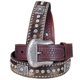30 In Western Leather men's Belt Nocona Conchos Rhinestones Hair Brown - Uhorse