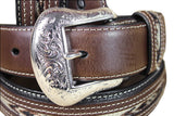 Western Fabric Inset Belt Men Black Brown Leather 32-46 Ines