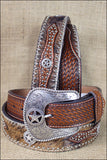 W. Cowboy Belt Nocona Hair Star Concho Brown Leather 34-46 Ines –