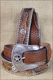 Western Cowboy Belt Nocona Hair Star Concho Brown Leather 34-46 Ines
