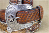 W. Cowboy Belt Nocona Hair Star Concho Brown Leather 34-46 Ines –