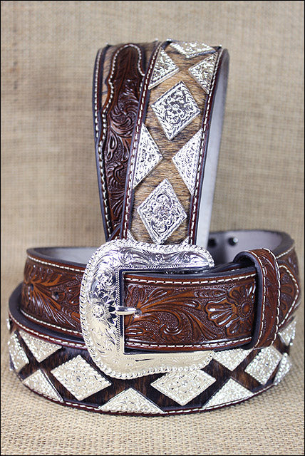 Western Nocona Leather Mens Belt Hair Diamond Conchos Dark Brown 32-46