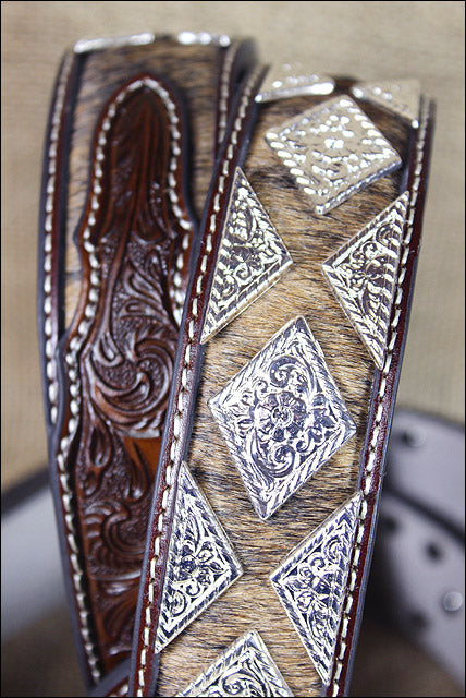 Western Nocona Leather Mens Belt Hair Diamond Conchos Dark Brown 32-46