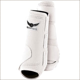 White synthetic horse leg boots with black logo - Uhorse