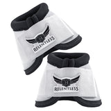 White and black fleece horse bell boots with winged logo - Uhorse