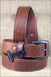 3D Brown Mens Basic Leather Belt Removable Brass Buckle