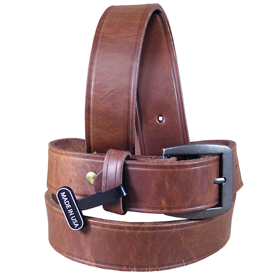 3D Brown men's Basic Leather Belt Removable Brass Buckle - Uhorse