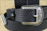 34 In 1-1/2 in 3D Leather Mens Belt With Basket Weave Tooled