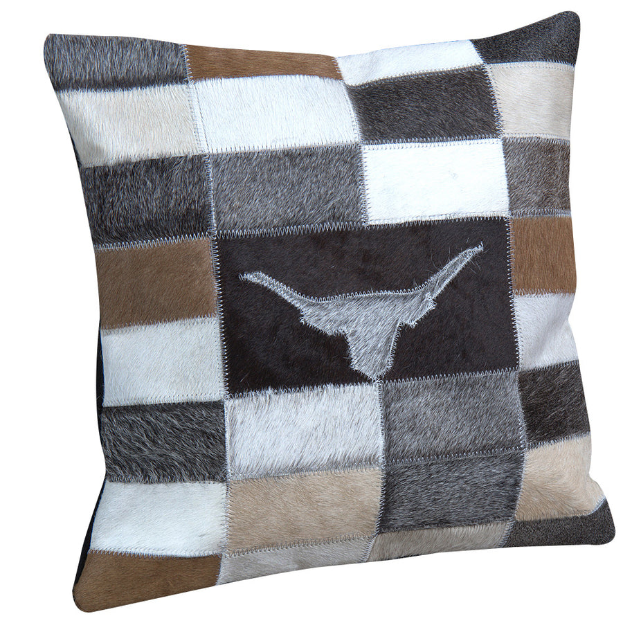 Western Cowhide Leather Hair On Patchwork Cushion Pillow Cover - Uhorse