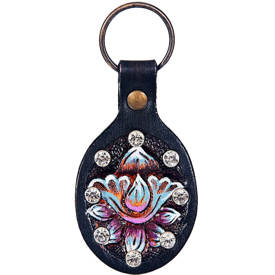 Hand Tooled Leather Key Chain Ring Handcraft Handmade Hilason