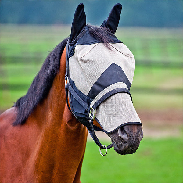 Cob Size Horze Long Nose Horse Fly Mask Light Brown Black - Uhorse