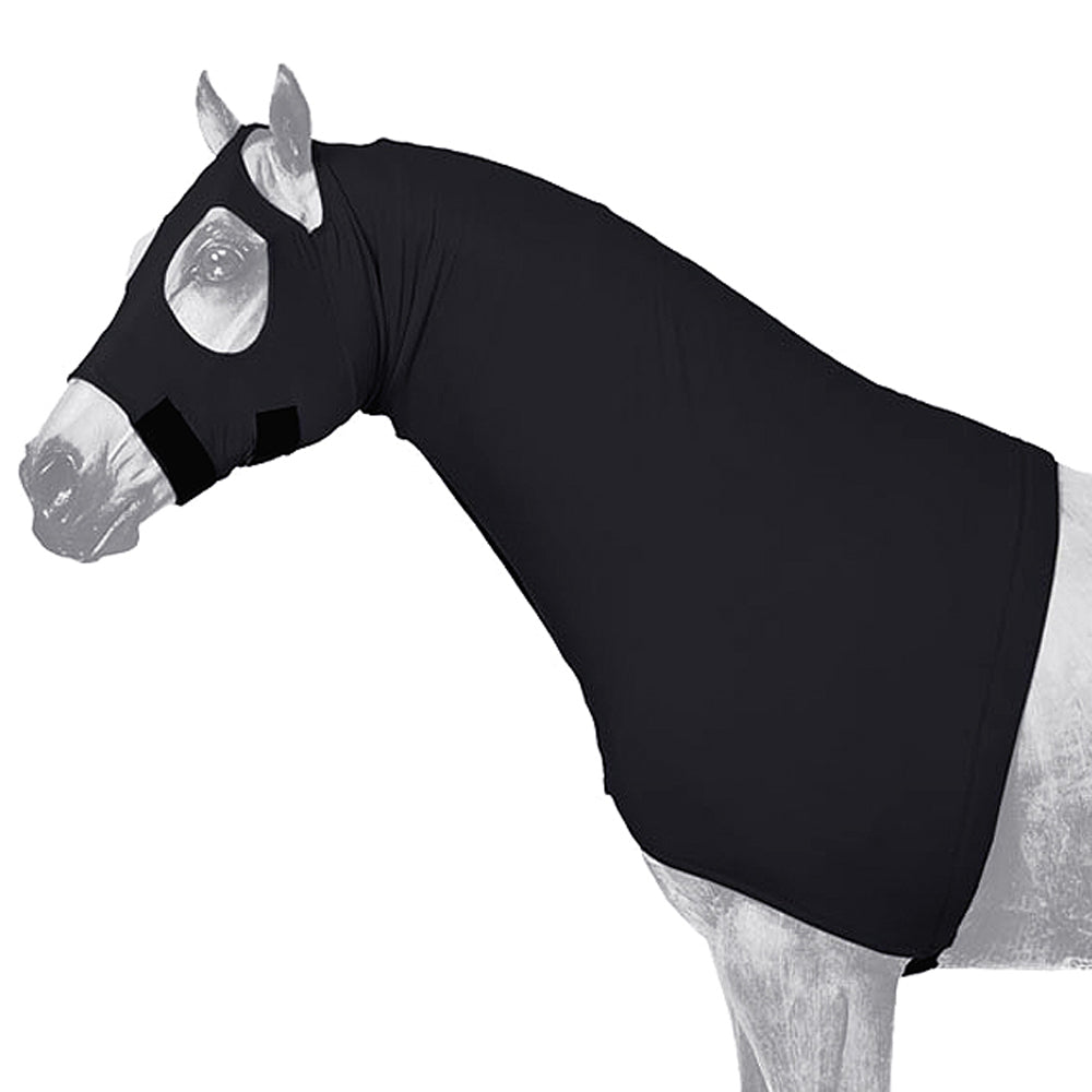 Large Tough 1 Light Fleece Lined Horse Mane Shiney Stretch Hood Black