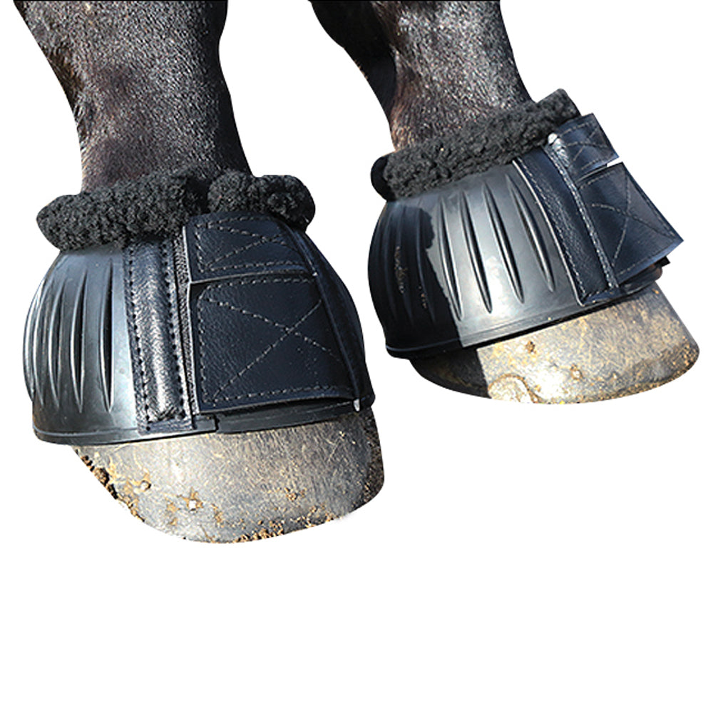 Large Professional Choice Fleece Lined Horse Open Rubber Bell Boots Black Pair