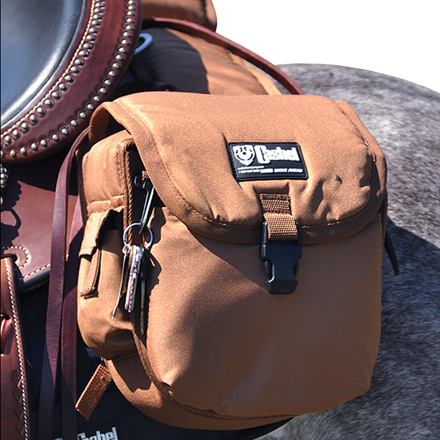 Tan canvas saddle bag with brown nylon strap and metal hardware - Uhorse