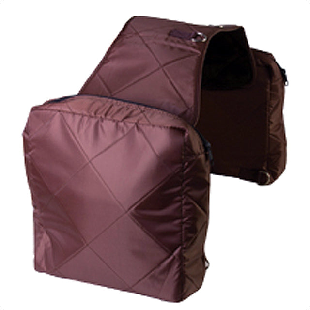Burgundy nylon saddle bag pair with quilted pattern - Uhorse