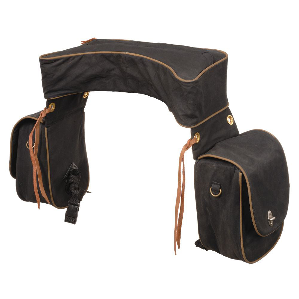 Tough 1 Horse Deluxe Trail Saddle Bag W/ Two Side Pockets Nylon Straps Black