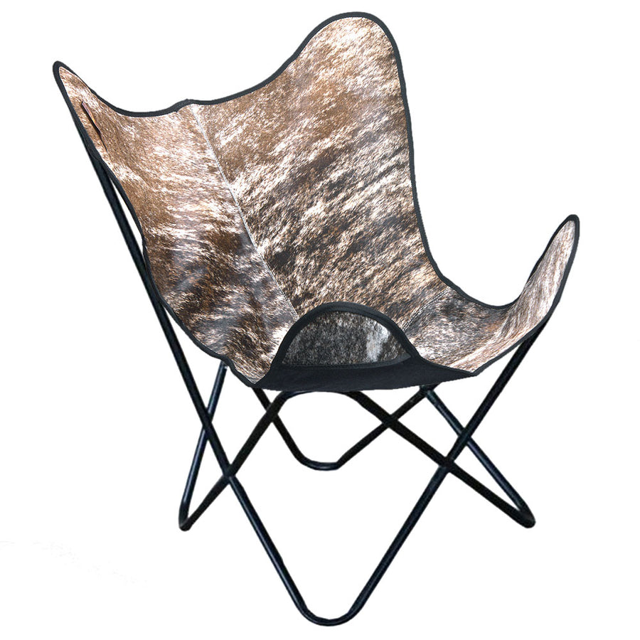 Butterfly chair with cowhide seat and black metal frame - Uhorse