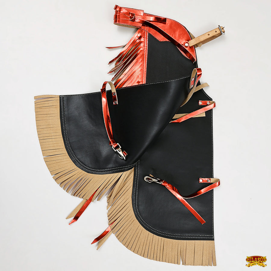Hilason Western Pro Rodeo Bull Riding Chaps Leather Youth Kid