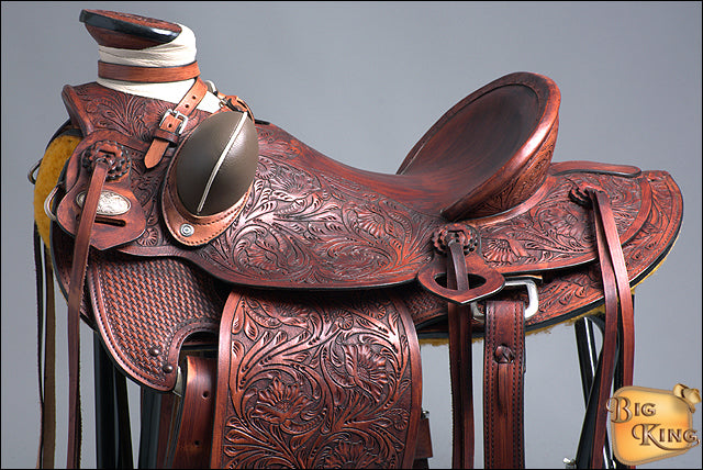 HILASON Western Horse Wade Saddle American Leather Ranch Roping Mahogany | Hand Tooled & For Horses