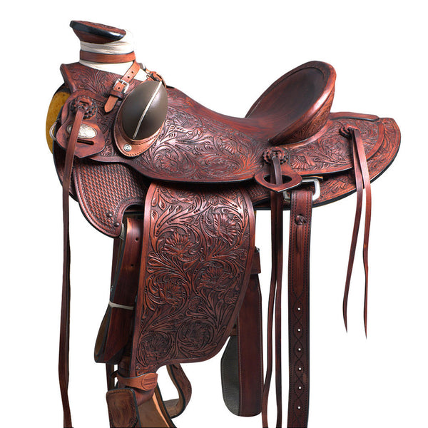 Hilason Western Horse Wade Saddle American Leather Ranch Roping Mahogany - Uhorse