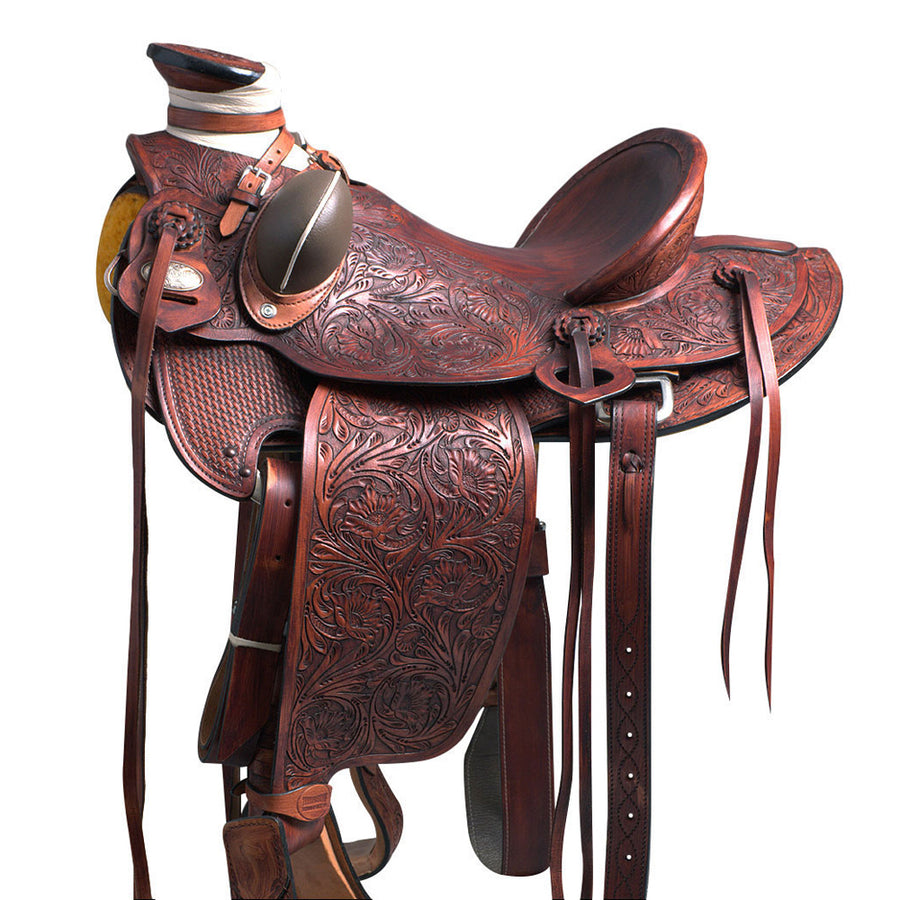 Hilason Western Horse Wade Saddle American Leather Ranch Roping Mahogany - Uhorse