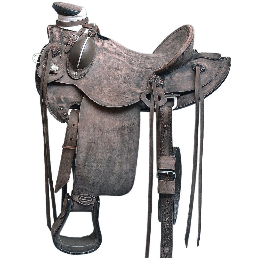 HILASON Western Horse Wade Saddle Ranch Roping Rough Out American Leather | Hand Tooled | Horse Saddle | Western Saddle | Wade & Roping Saddle | Horse Leather Saddle | Saddle For Horses