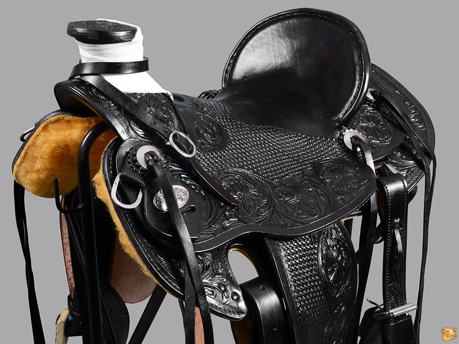 HILASON Western Horse Wade Saddle American Leather Ranch Roping Black | Hand Tooled & For Horses