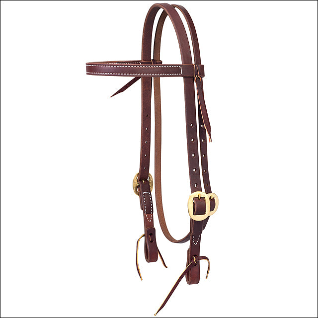 3/4" Working Cowboy Economy Browband Horse Leather Headstall Solid Brass - Uhorse