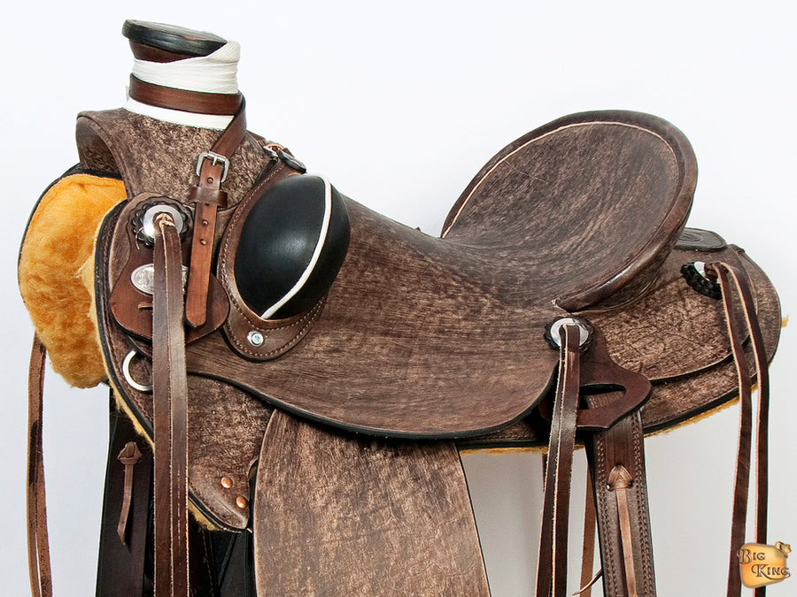 HILASON Western Horse Wade Saddle American Leather Ranch Roping Dark Brown | Hand Tooled & For Horses