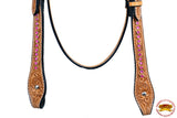 Western Horse Headstall Tack Bridle American Leather Pink Fringes Hilason