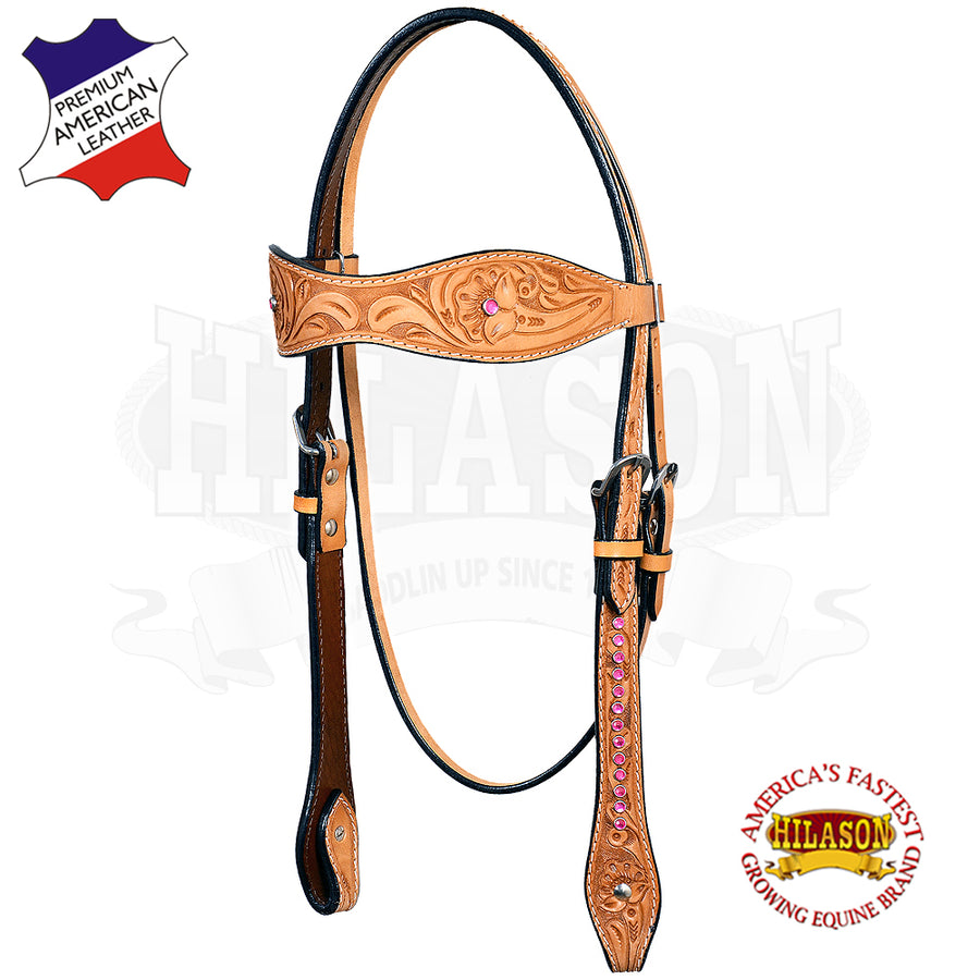W. H. Headstall Tk. Bridle American Leather Pink Fringes Hilason – by Hilason – Cowboy and equestrian accessories